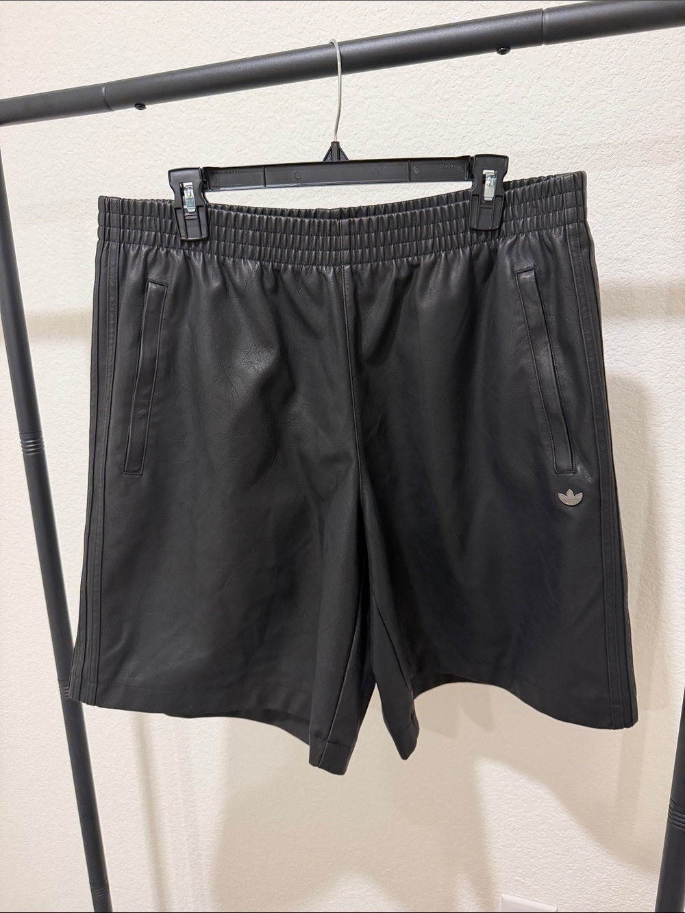 Adidas Black Trefoil Leather Athletic Shorts